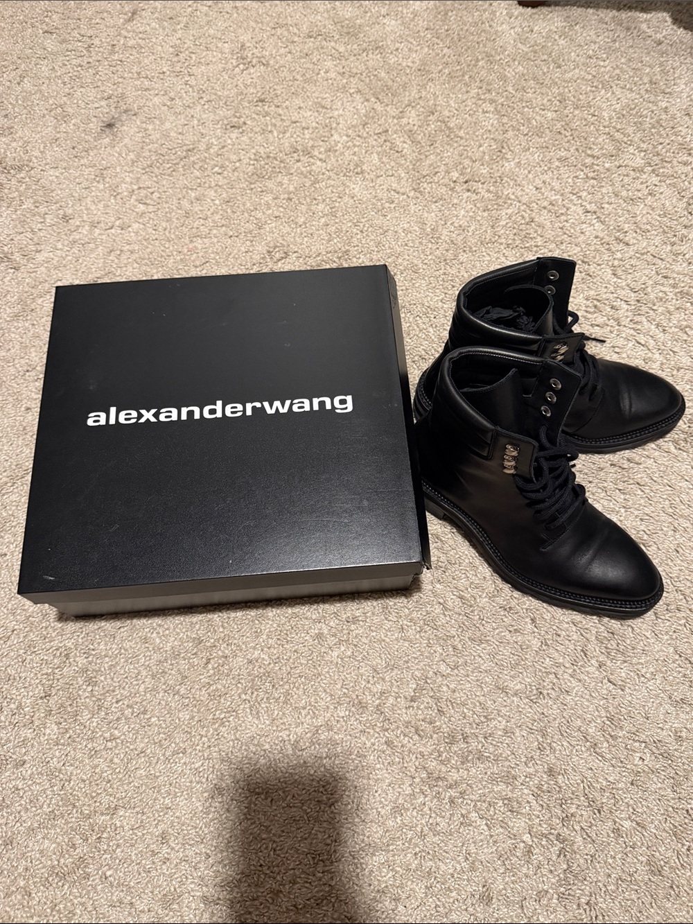 Alexander Wang Black Leather Lace-Up Combat Boots
